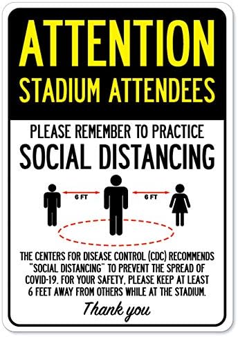 COVID -19 סימן הודעה - משתתפי אצטדיון תשומת לב מתאמנים בהתרחקות חברתית | גרפיקה של קיר קיר ומקל | הגן